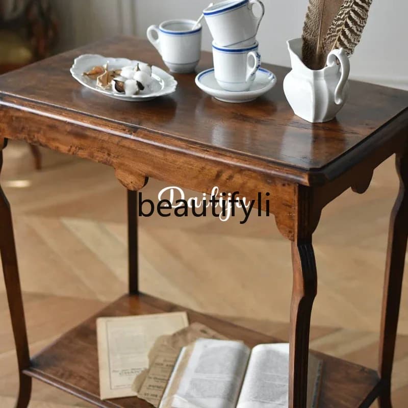 yj57 French retro solid wood antique style living room sofa edge corner frame coffee table