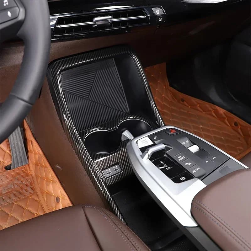 For BMW X1 IX1 U11 2023-25 ABS Carbon Car Front Drain Cup Holder Center Control Panel Frame Cover Trim Interior Car Accessories