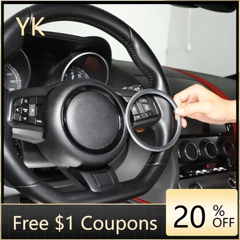 For Jaguar F-TYPE 2013-22 ABS Carbon Fiber Car Steering Wheel Emblem Sticker Logo Trim Cover Decorate Ring Interior Accessories