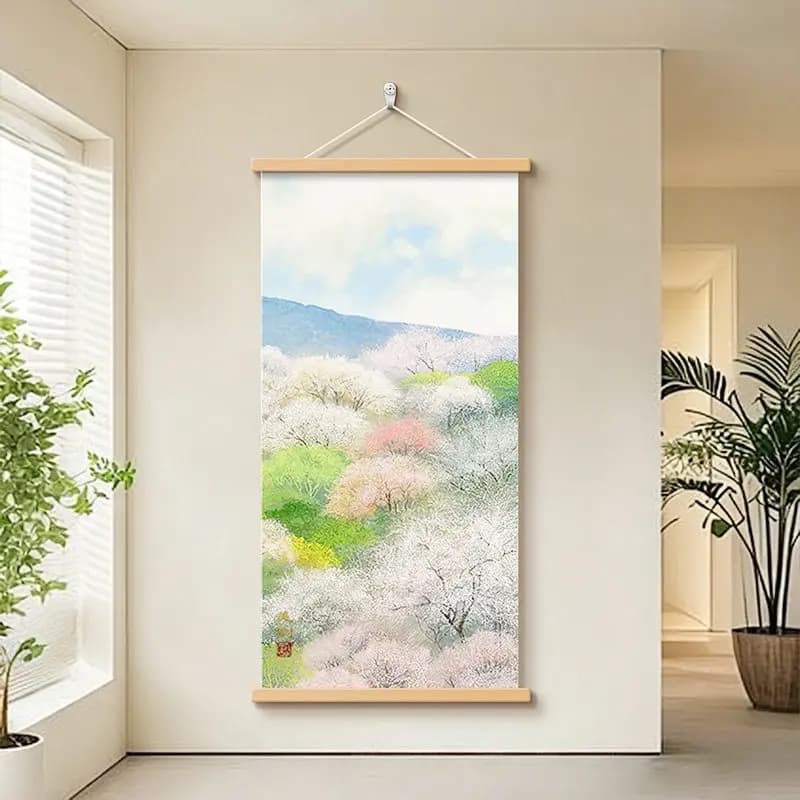 Japanese Forest Wall Art Scroll Green Trees Aesthetic Room Decor Nature View Zen Poster for Living Room Bedroom Tea House Hotel