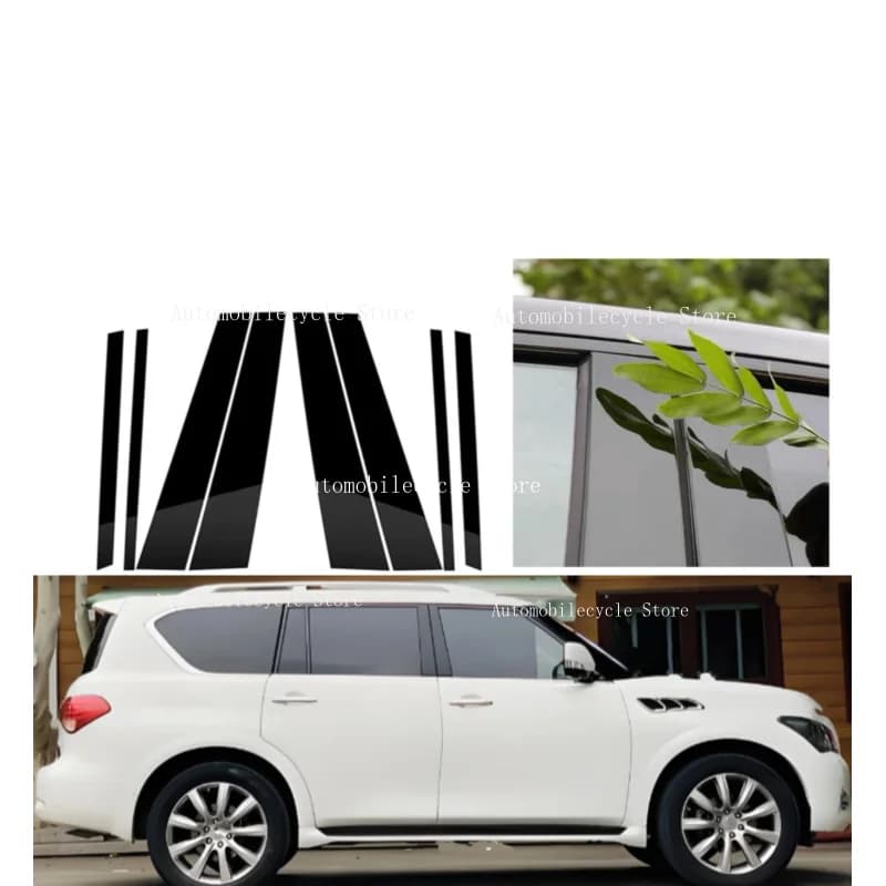 6PCS Glossy Black Pillar Posts Fit For nfiniti QX56 QX80 2004-2011 2012 2013 Window Moulding B C Center Sticker Cover
