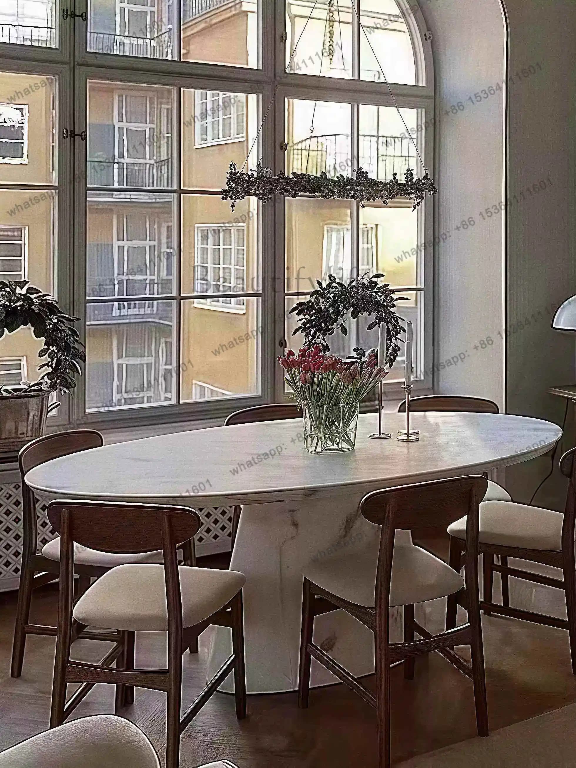 Natural marble oval dining table Italian light luxury modern simple customization