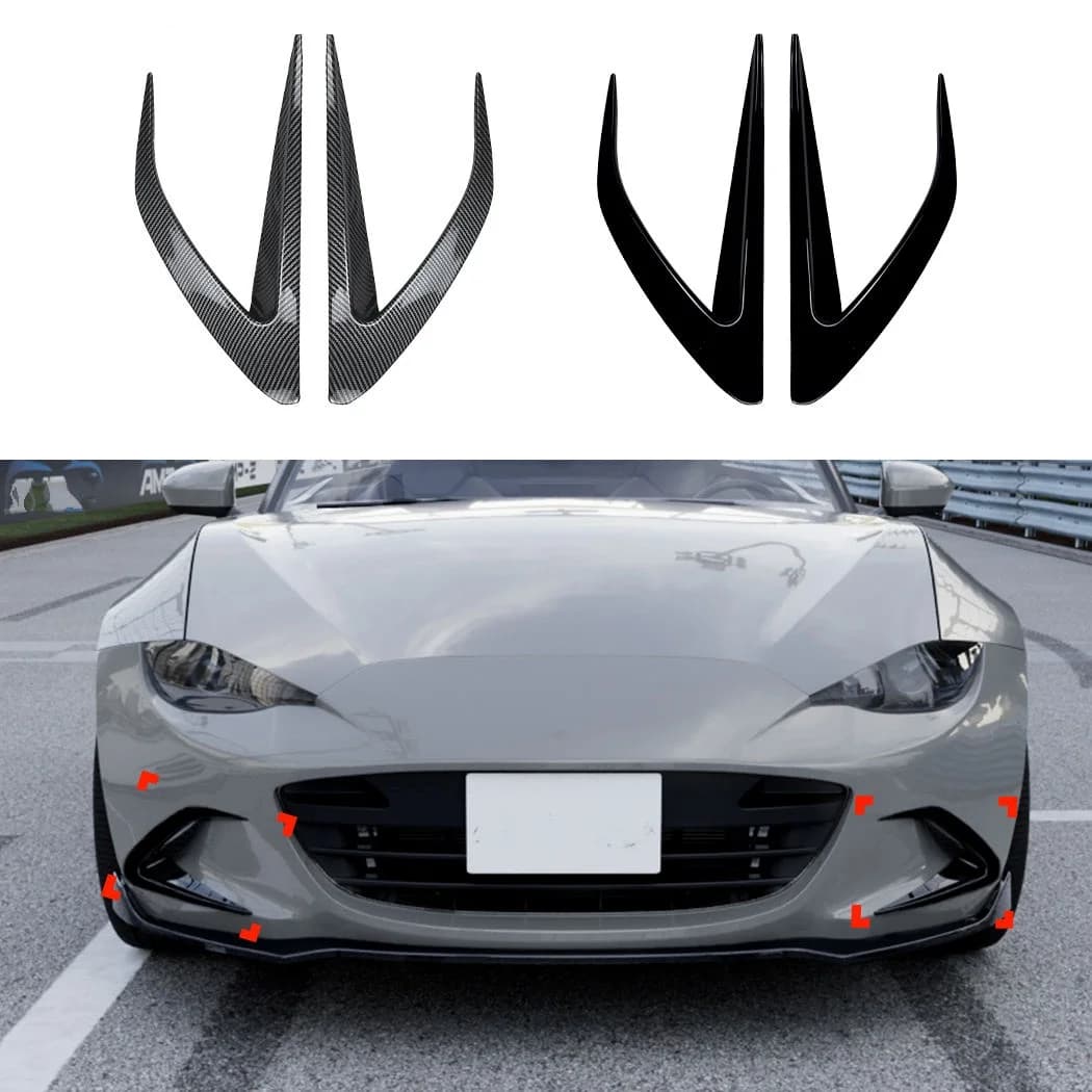 1 Set Black Front Wind Knife Fog Lamp Trim For Mazda MX-5 Miata ND 2016+ Side Canards Spoiler Splitter Modification Accessories