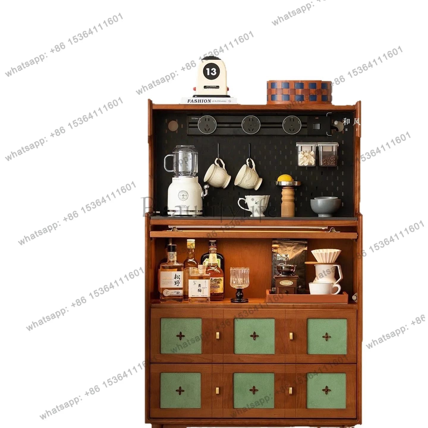 LS retro solid wood gilt dining side cabinet living room storage small apartment tea coffee side cabinet