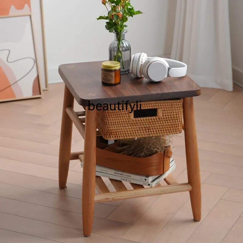 Side Table Sofa Cherrywood Solid Wood Corner  Japanese Bedside Living Room Small Coffee Table Walnut