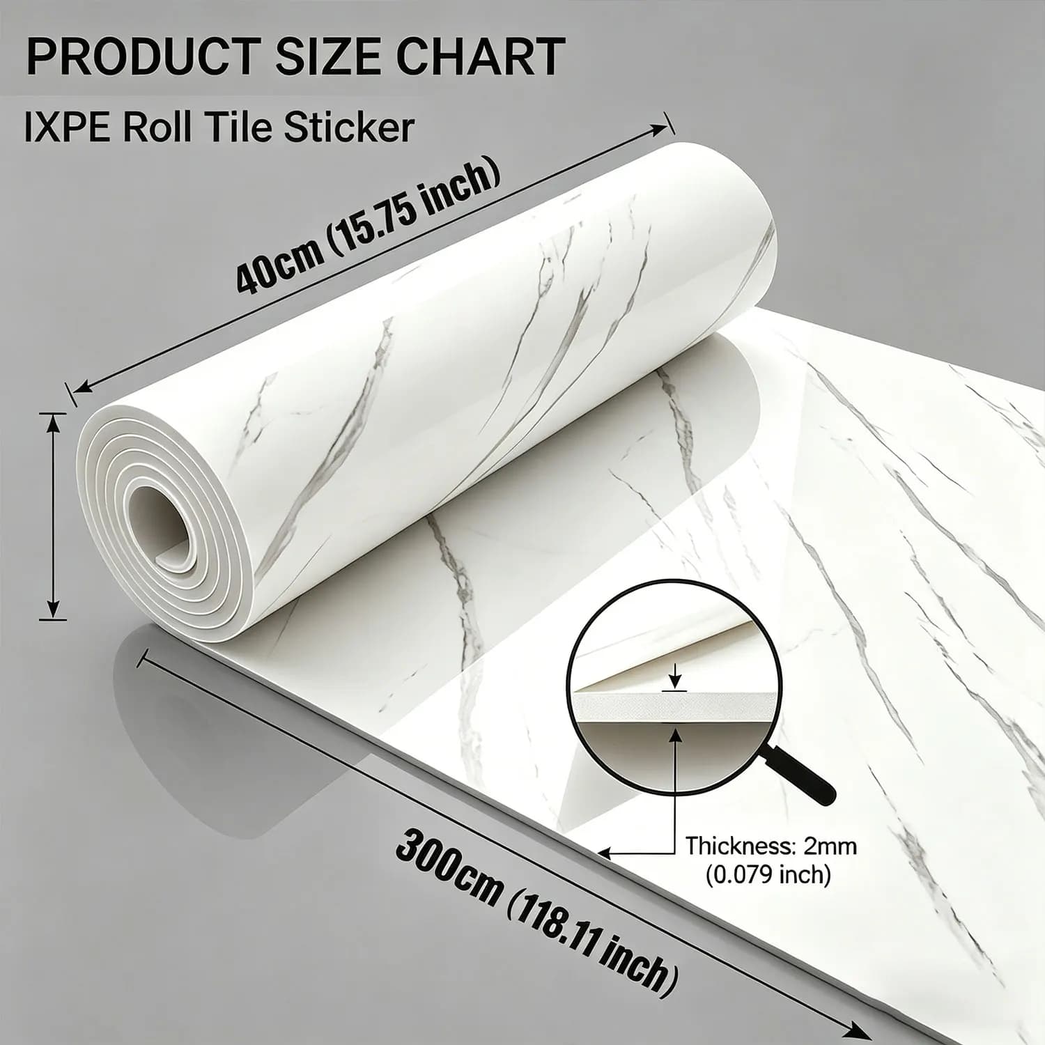 Marble Removable Self-Adhesive IXPE Wall Sticker, 118.11 inches long, waterproof and modern decoration for cabinets and bathroom