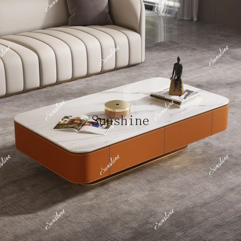 Italian light luxury saddle leather modern living room home coffee table TV cabinet combination  FT