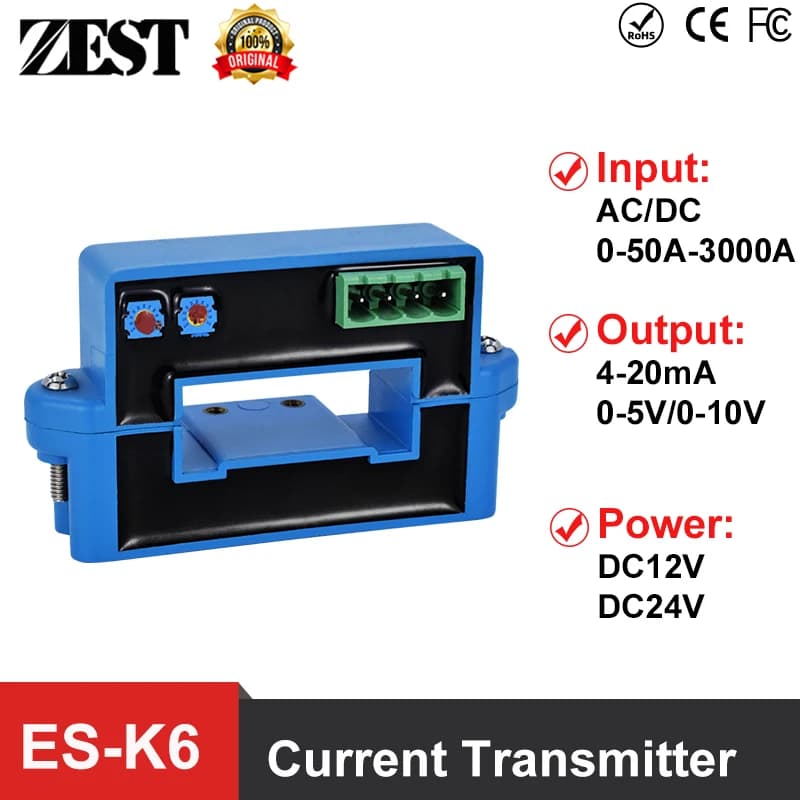 Current Transmitter AC DC 100A-3000A Current Transducer 4-20mA 0-10V 0-5V  AC DC Current Sensor Transducer Transmitter