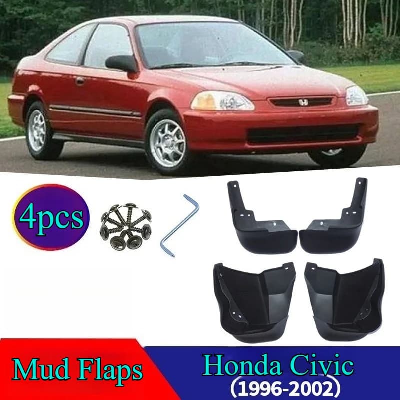 For Honda Civic 1996-2002 Fender Mud Flaps 4PCS, ABS Plastic Custom Fit, Anti-Mud, Easy Install No Drilling Modified Accessories
