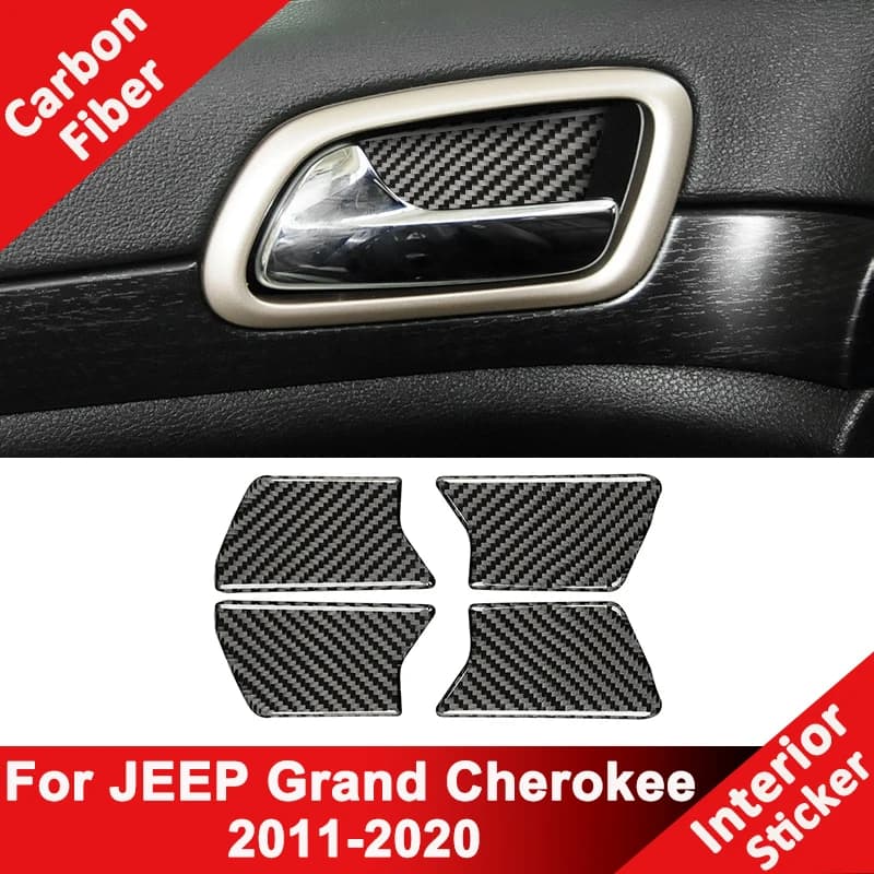 For JEEP Grand Cherokee 2011-2020 Carbon Fiber Car Inner Door Pull Handle Bowl Panel Cover Decoration Sticker Interior Parts