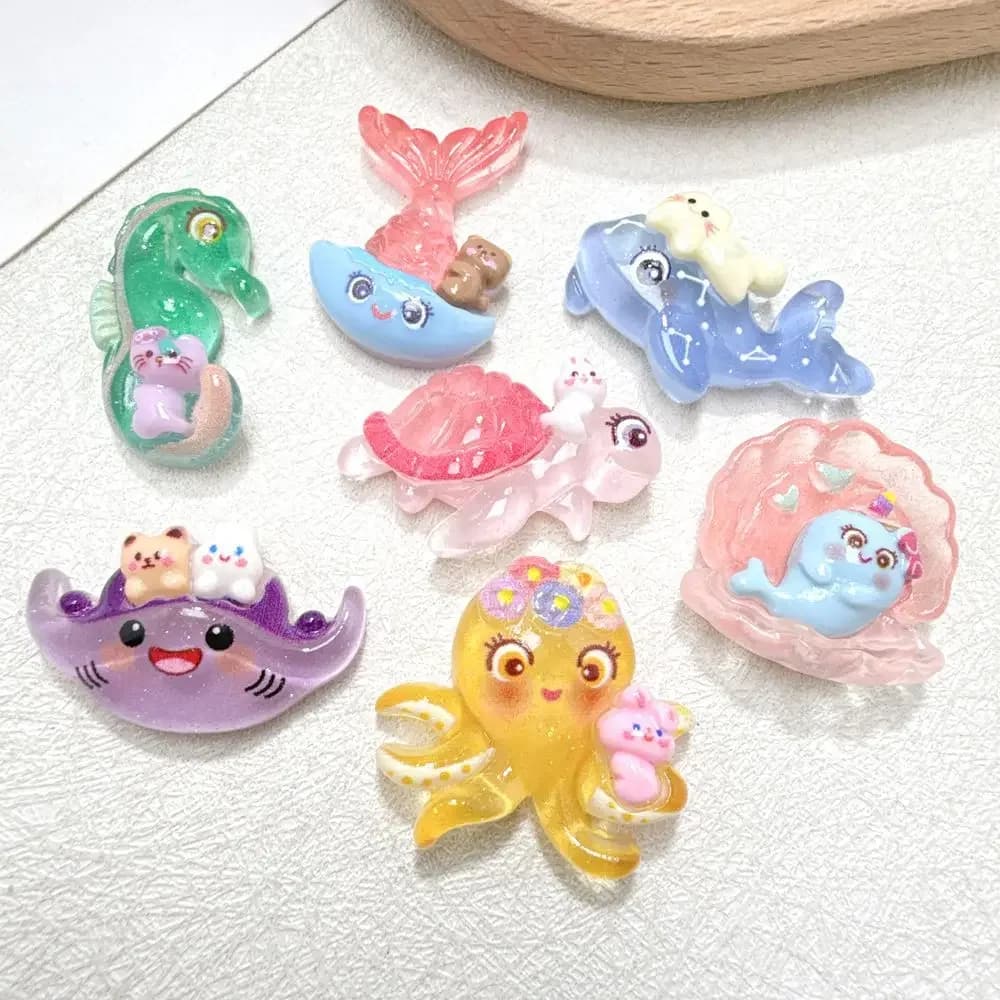 Epoxy Resin Ocean Animals Cabochons Flatback Charms, DIY Scrapbooking Decor, Phone Case Miniature Pendant, Craft Accessories​