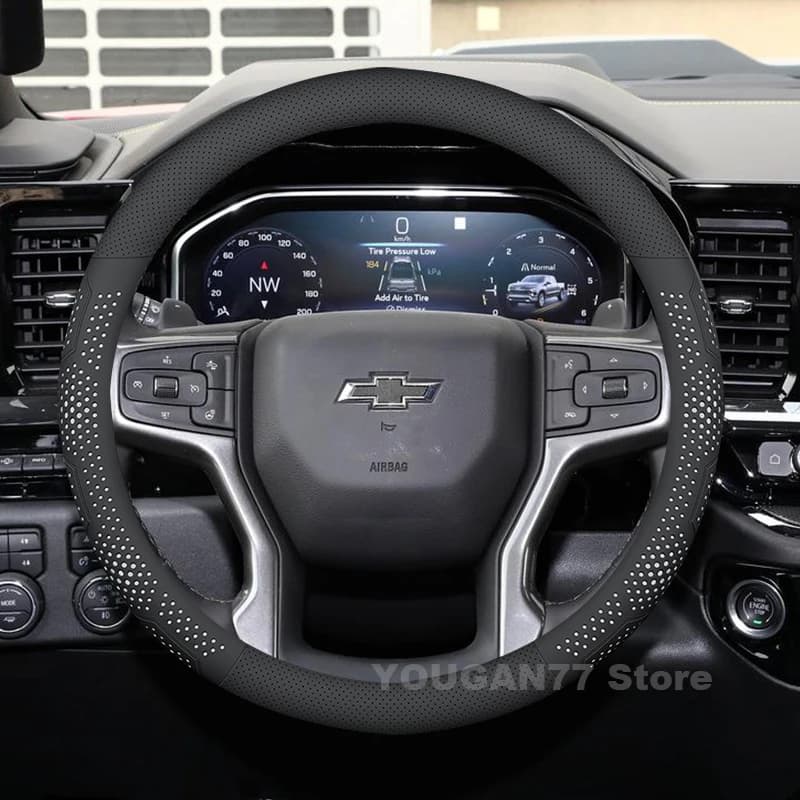 Leather Car Steering Wheel Cover For Chevrolet Silverado 2015-2024 Non-slip Auto Interior Chevrolet Silverado Accessories 2024