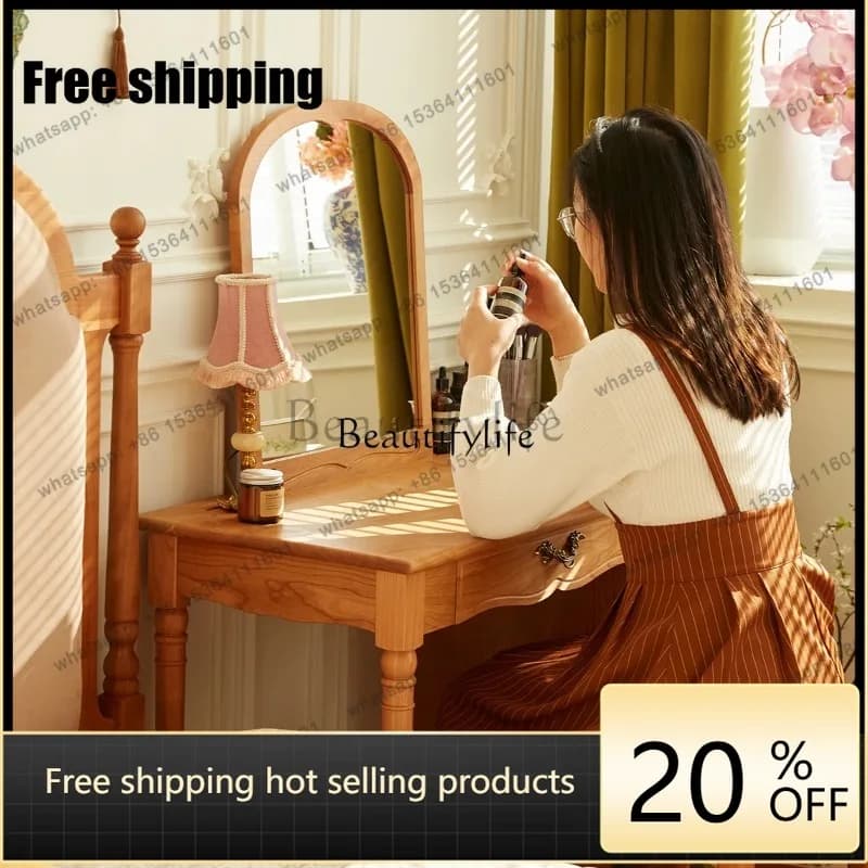 JJ Solid wood dresser small apartment bedroom retro French storage integrated cabinet makeup table