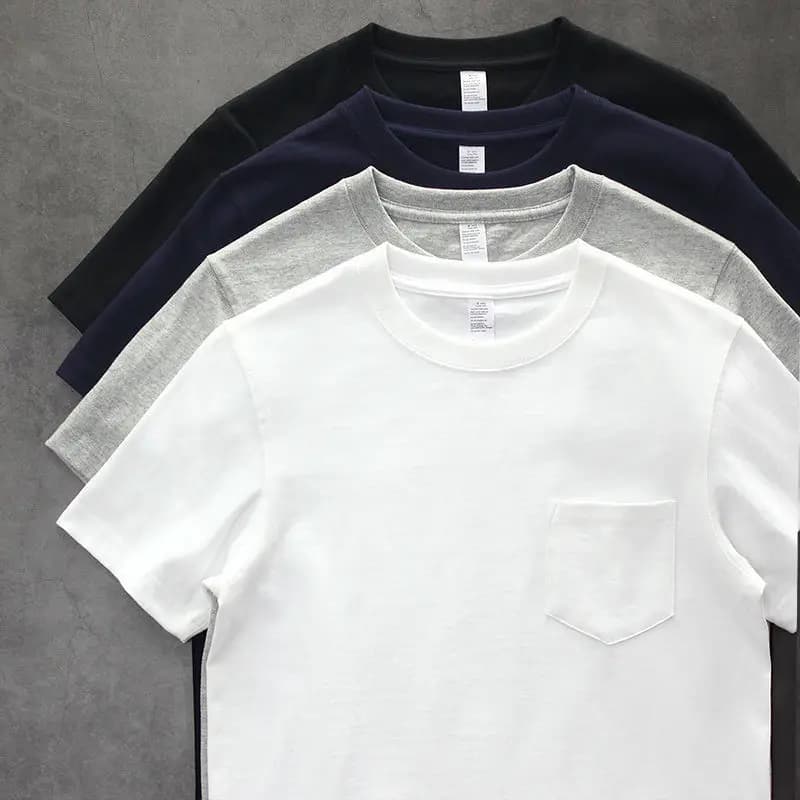 Men's retro t-shirt pocket short sleeve men's pure white bottoming shirt men's tee summer