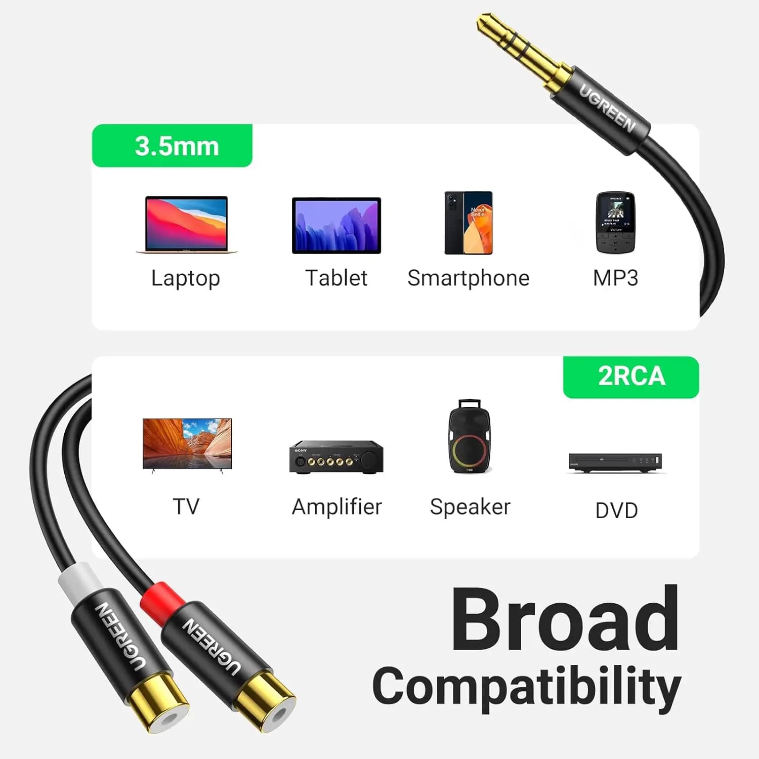 For RCA Aux Cable 3.5mm Male Male Adapter Gold Plated Copper Conductor Hi-Fi Sound Y Splitter 1/8 Connector for iPhone MP3