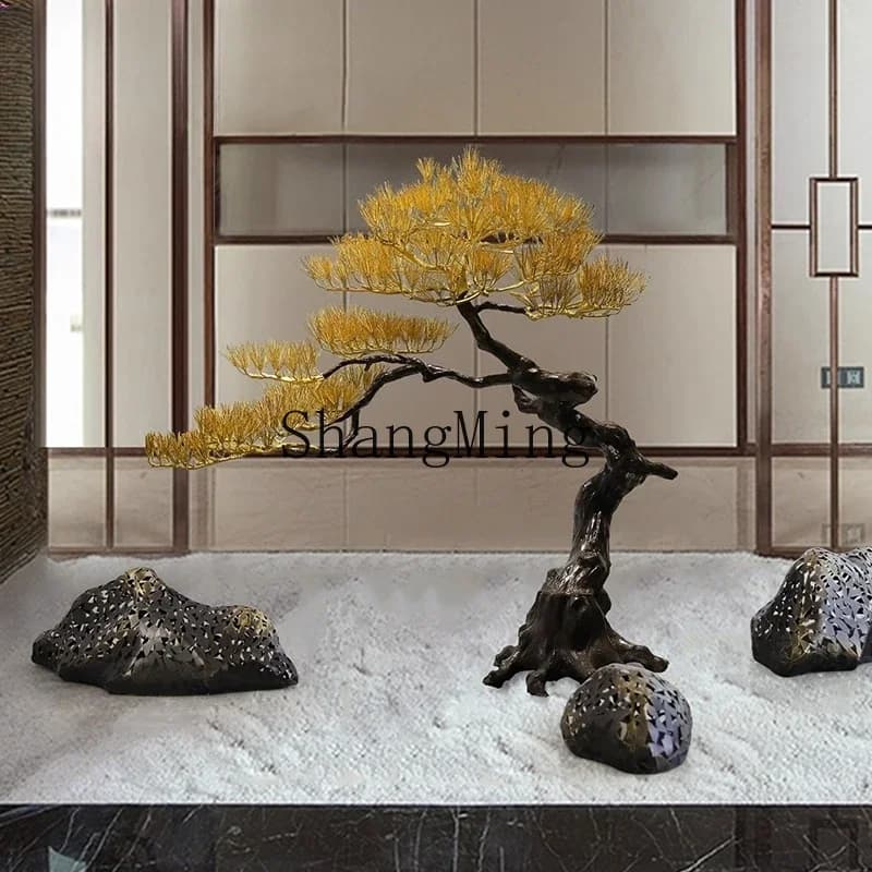 CL Welcome Pine Sculpture Crafts Hotel Lobby Entrance Lucky Metal Ornament New Chinese Sales Office Floor Decoration