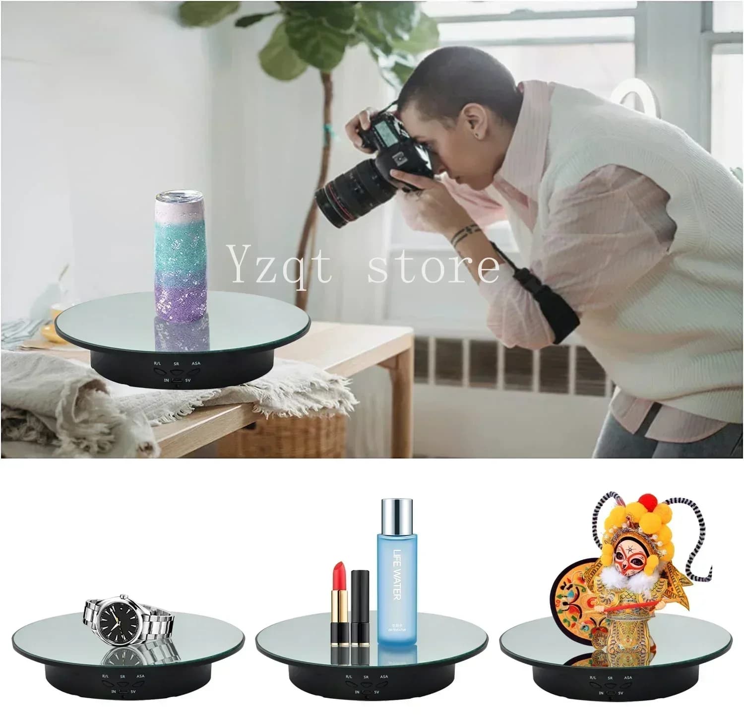 Motorised Rotating Carousel for Jewellery Display, Photography and Video, 360 Degrees, 3-position Adjustment