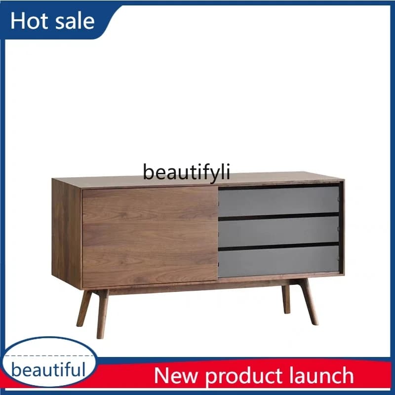 X  cqy Minimalist art entrance locker, light luxury simple black walnut small apartment living room dining side storage cabinet