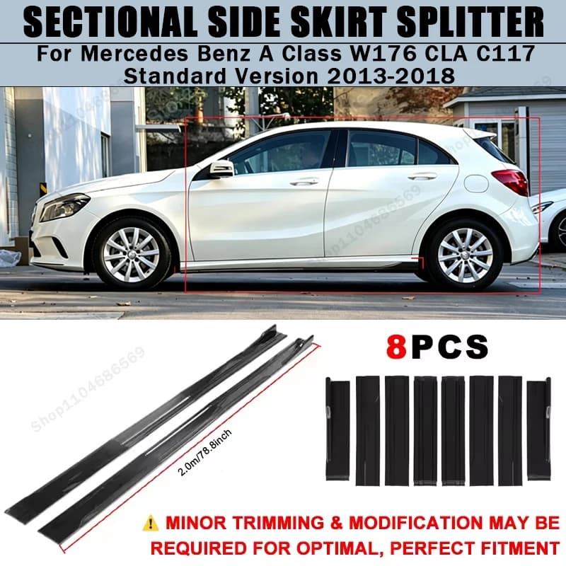For Benz A Class W176 CLA C117 Standard Version 2013-2018 Side Skirts Extension Rocker Panel Splitter 78.7" ABS Plastic Body Kit