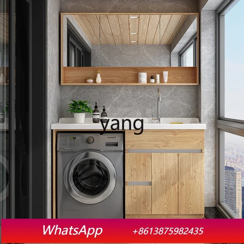 LHHwashing machine Solid wood balcony Laundry cabinet Combination drum integrated significant other Bathroom