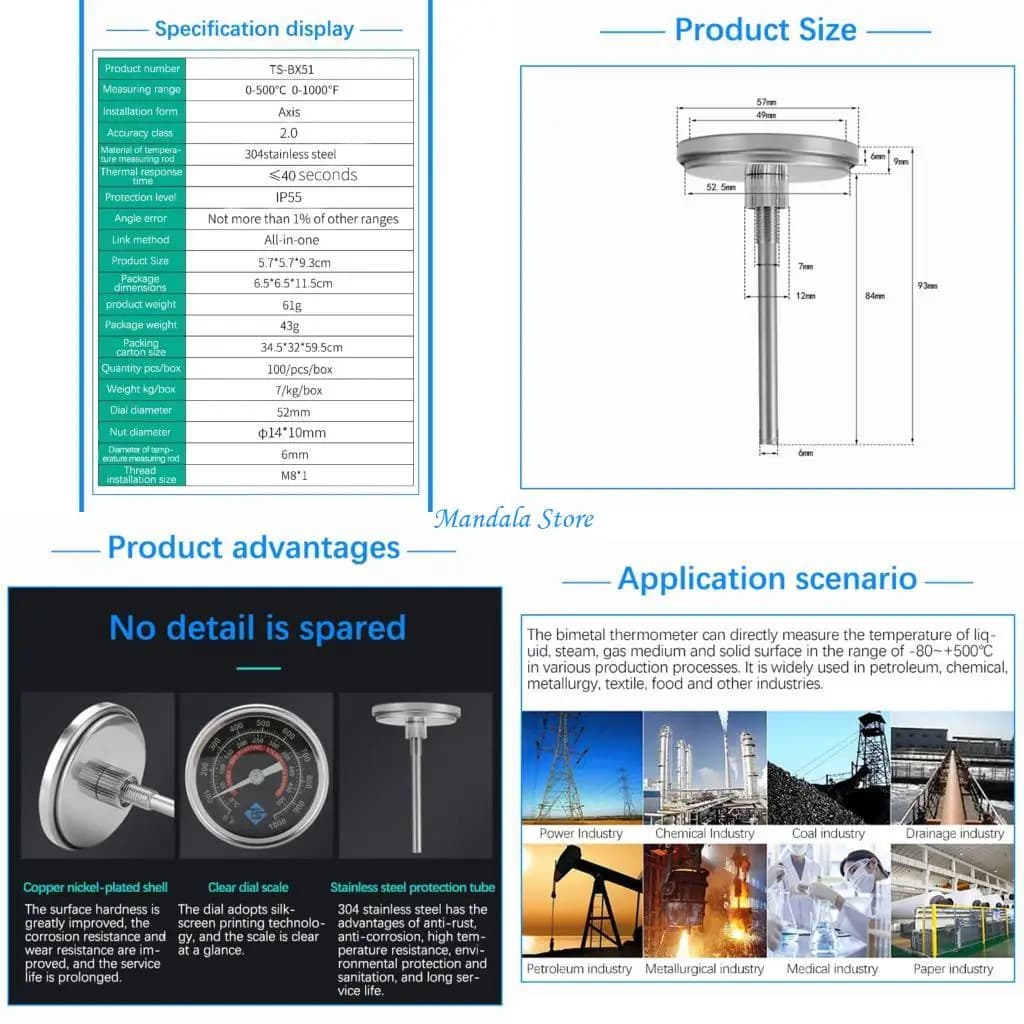 U2JC Large Dials Grills Thermometers With Probe For Smoker And BBQ Temperature Gauge
