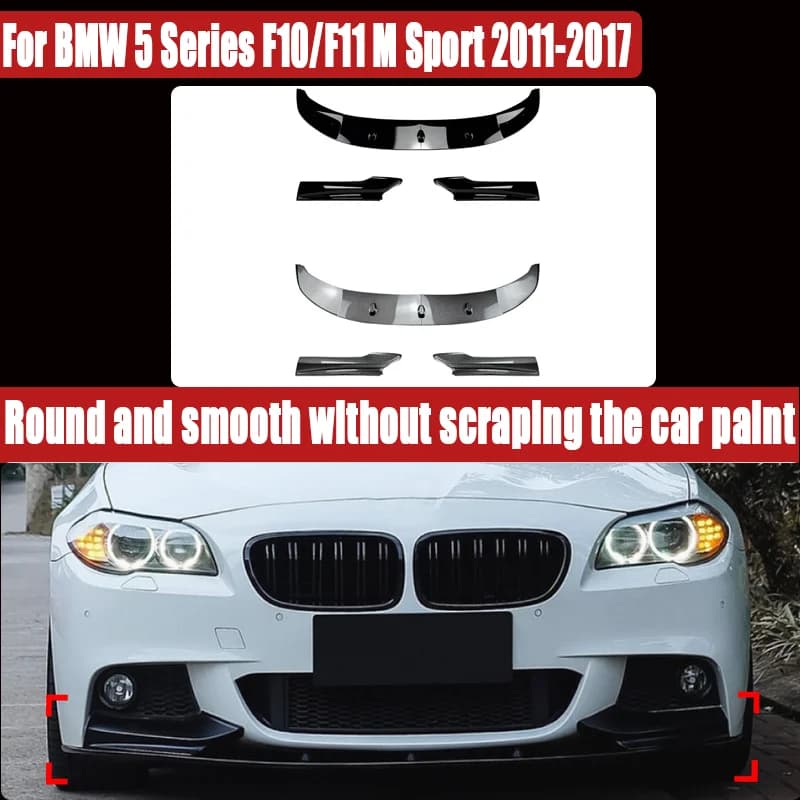 For BMW 5 Series F10/F11 M Sport 2011-2017, Front Lip & Corner Spoiler Front Bumper Splitter, Sporty Upgrade, Direct Fit.