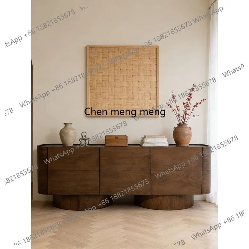 Medieval solid wood dining side cabinet, living room storage locker, household storage cabinet