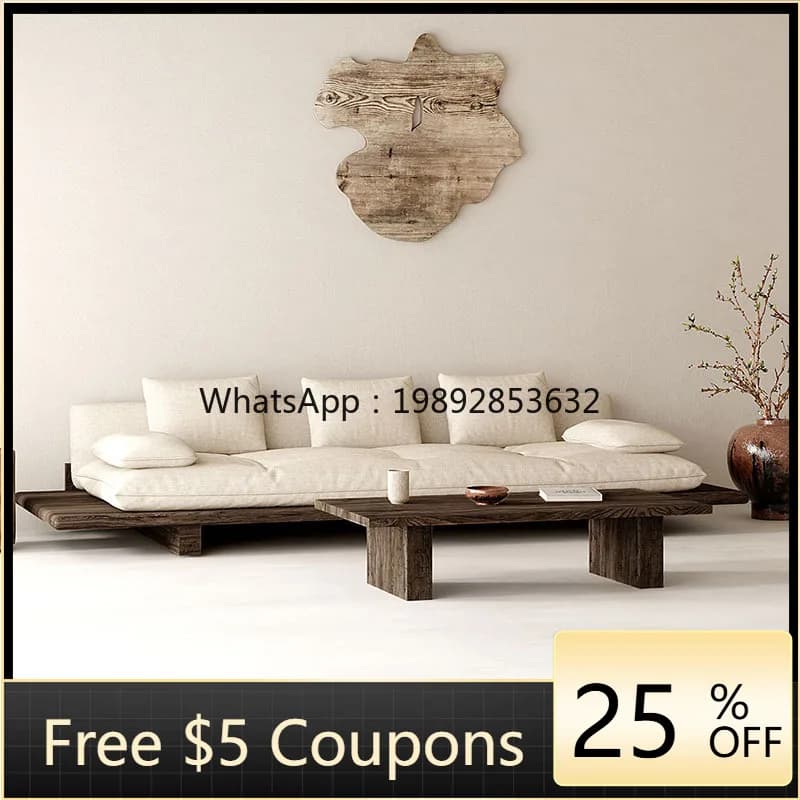 LYY Solid Wood Natural Chinese Style Minimalist Atmosphere Three-Seater Sofa Straight Sofa Combination Double Seat