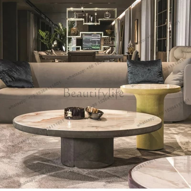 YJ Nordic modern light luxury master design living room sofa combination coffee table marble edge table household