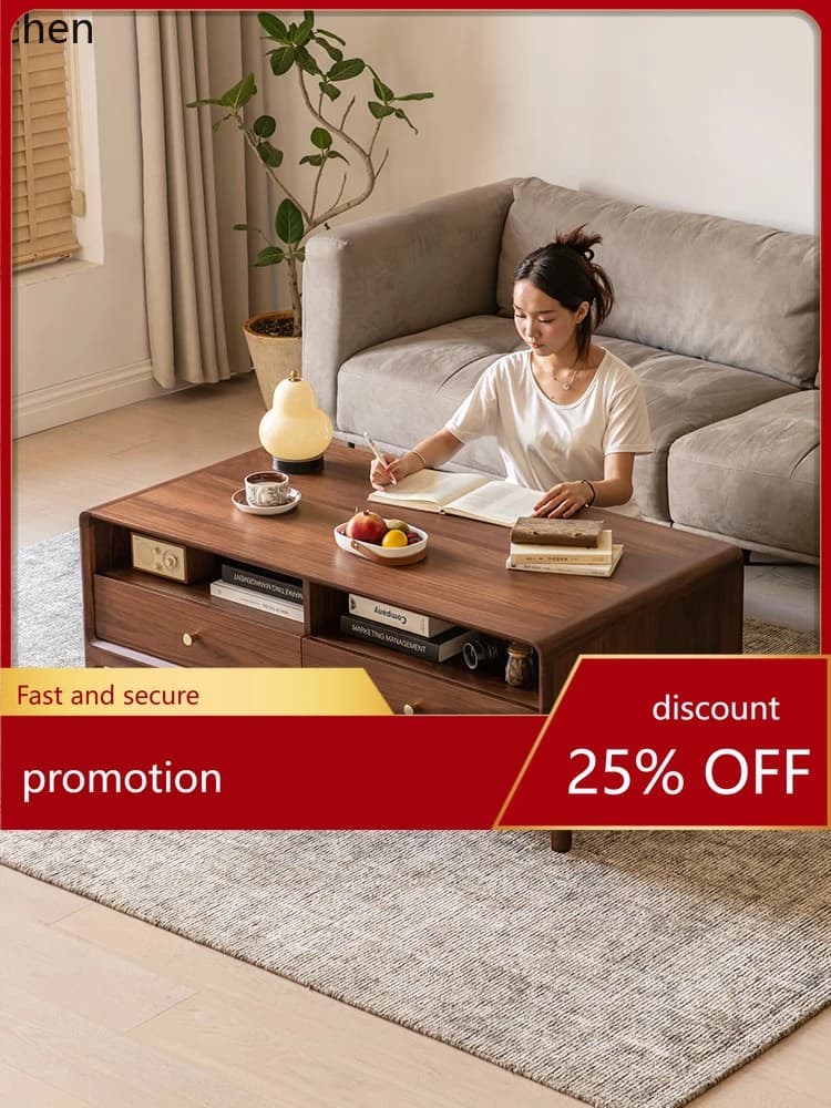 ZML Coffee Table Small Apartment Home Vintage Retro Living Room Solid Wood Coffee Table TV Cabinet Set