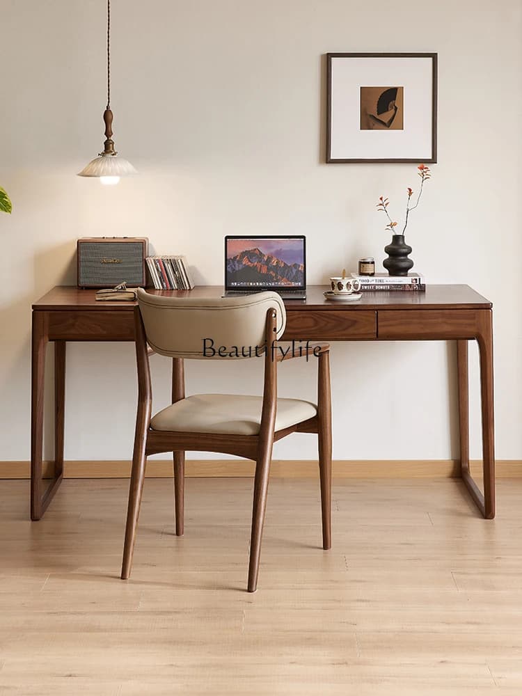 13Yamoo North American black walnut all solid wood desk Nordic simple rectangular writing table Home study table