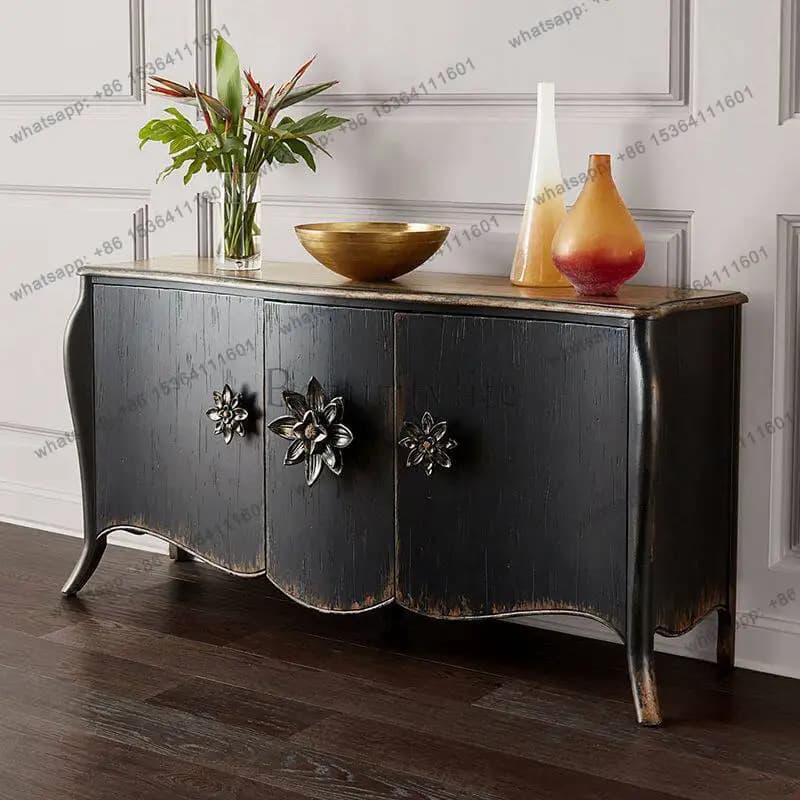retro and old solid wood, handle side cabinet, classical black, entrance hall entrance cabinet