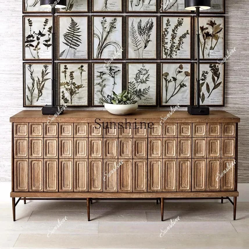Large and small apartment type solid wood dining side entrance cabinet American rural simple storage  FT
