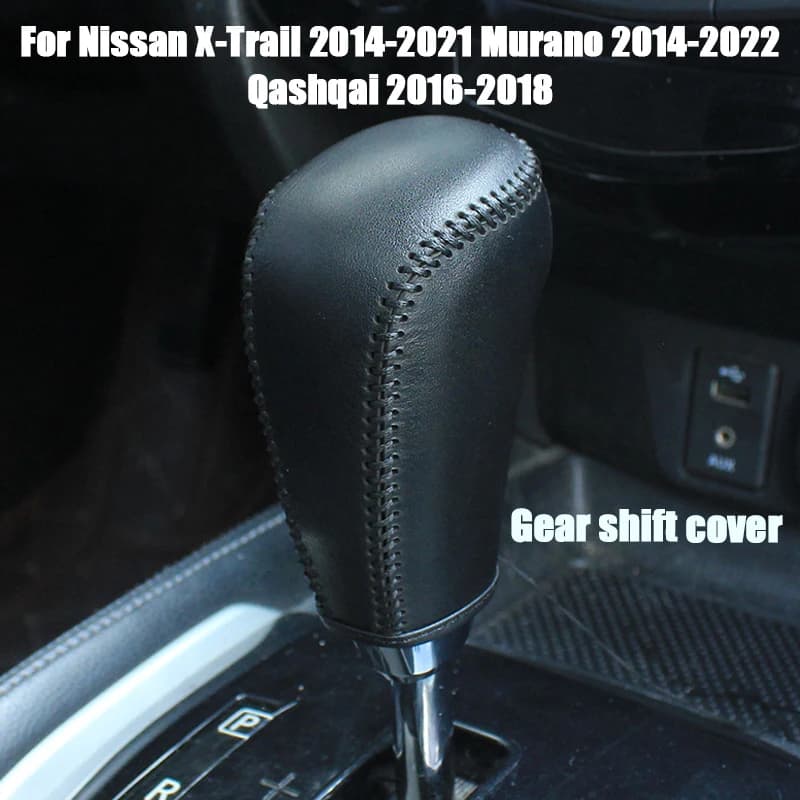 Leather Gear Shift Knob Cover For Nissan X-Trail 2014-2021 Murano 2014-2022 Qashqai 2016-2018 Gear Stick Protector Sleeve Parts