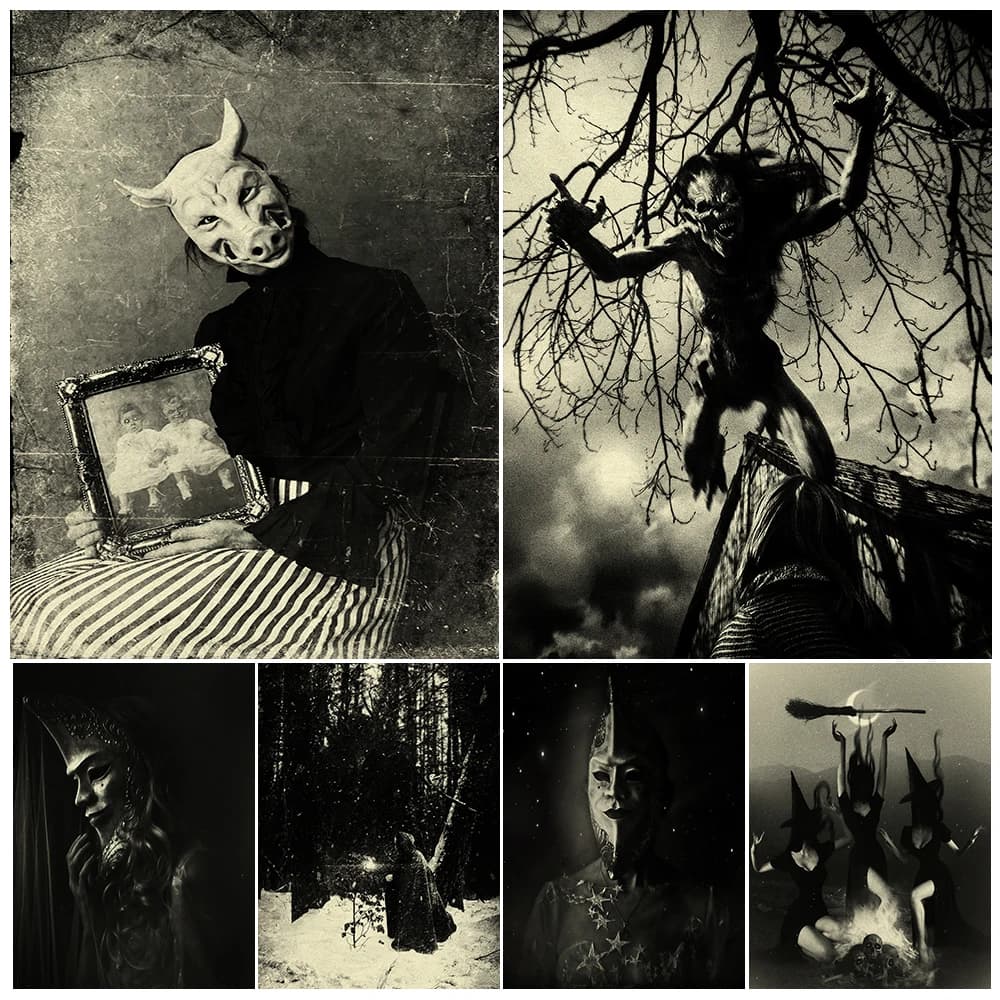 Terrifying Monsters,Witches,Beasts Vintage Wall Art Canvas Painting Creepy Photographic Art Poster And Print Home Decor Unframed