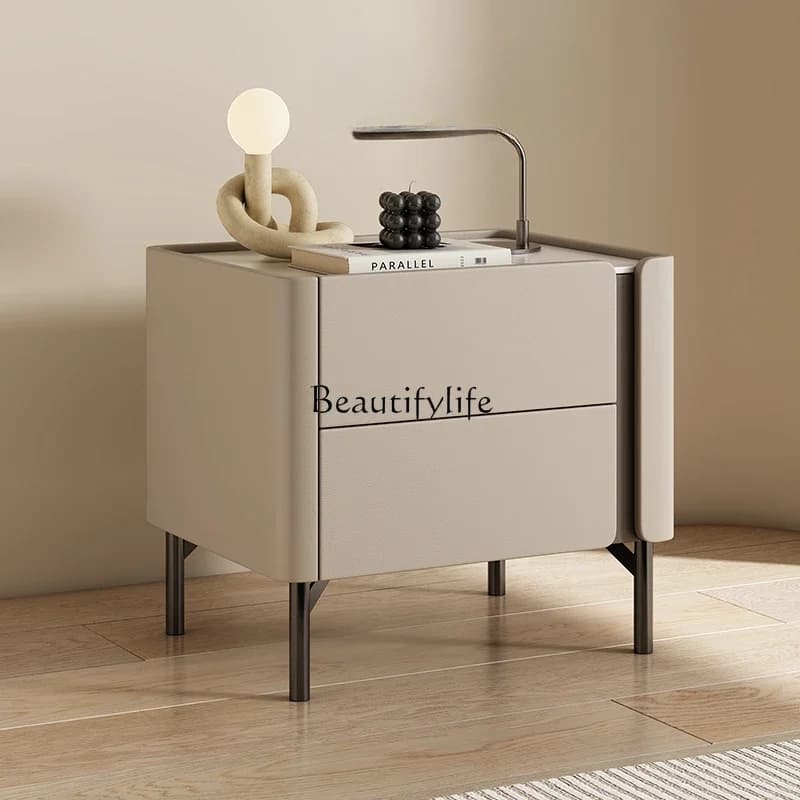 88.Light luxury high-end bedside table Home bedroom Simple modern all-solid wood Small creative minimalist bedside table