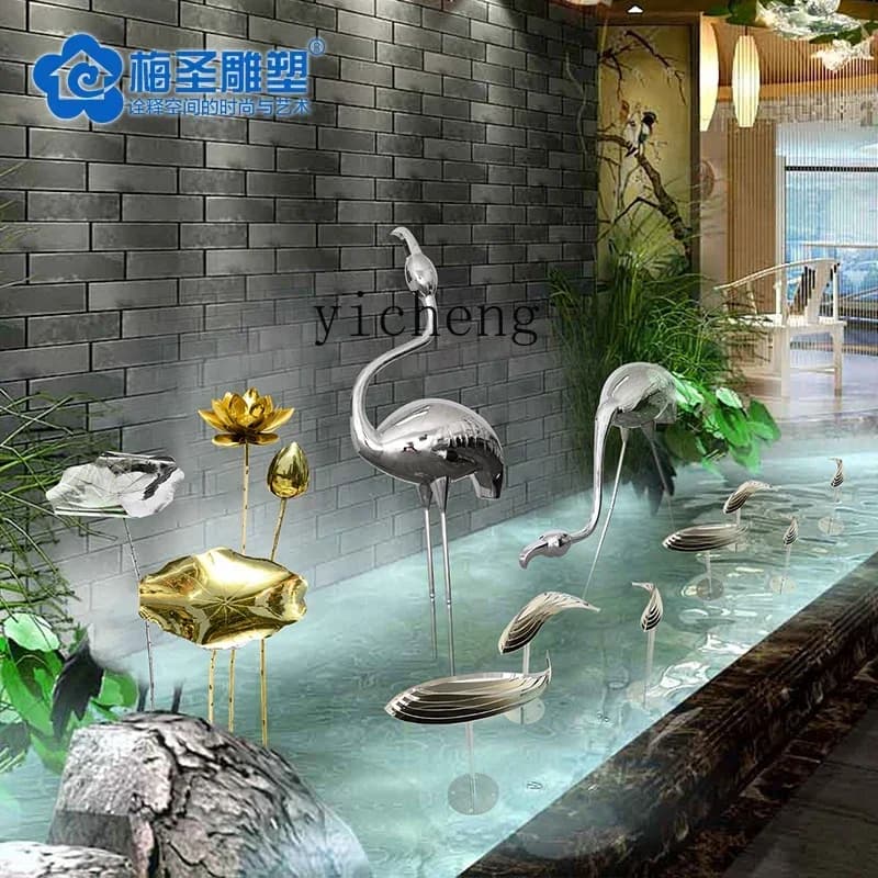 v3 simulation sculpture stainless steel flamingo pool lawn outdoor large floor ornament crane
