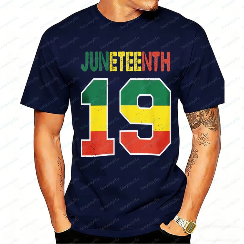 Juneteenth 19 Retro Distressed T-Shirt Men African American Flag Black History Freedom 1865 Emancipation Day Cotton Shirt Gift