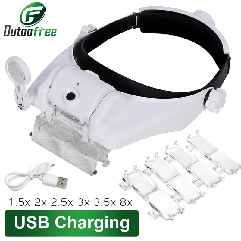 USB Rechargeable Glasses Loupe Watchmaker Repair Tool Glasses Magnifier LED Headband Magnifying Glass 1.5x 2x 2.5x 3x 3.5x 8