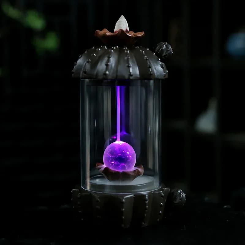 LED Backflow Incense Burner Cactus Pruple Clay Waterfall Incense Holder Aromatherapy Ornament For Home