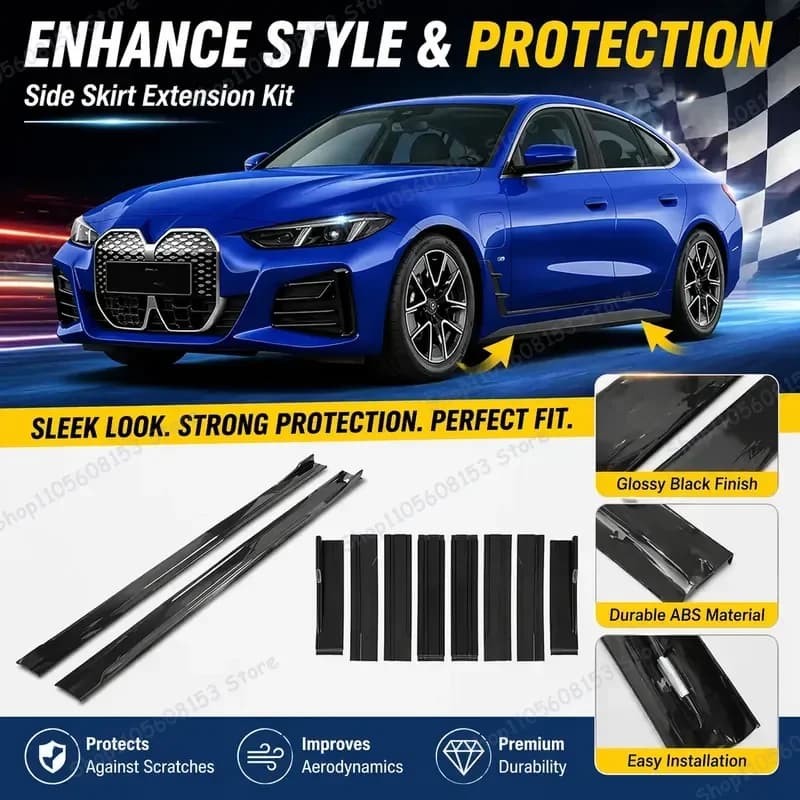 For BMW i4 G26 2021 2022 2023 2024 2025 2026 Aerodynamic Side Skirt Extension Lip Racing Spoiler Kit Carbon Fiber Look Sport