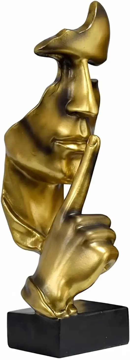 1 Piece Modern Silence Sculpture, Abstract Face Statue for Home Decor, Golden Silence Figurine for Living Room, 27cm Resin Art P