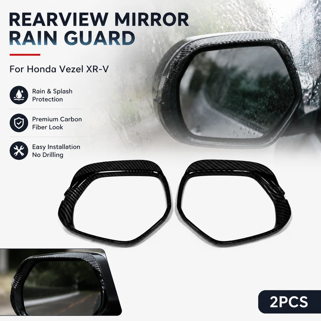 2Pcs Carbon Fiber Rearview Mirror Rain Guard for Honda Vezel XR-V