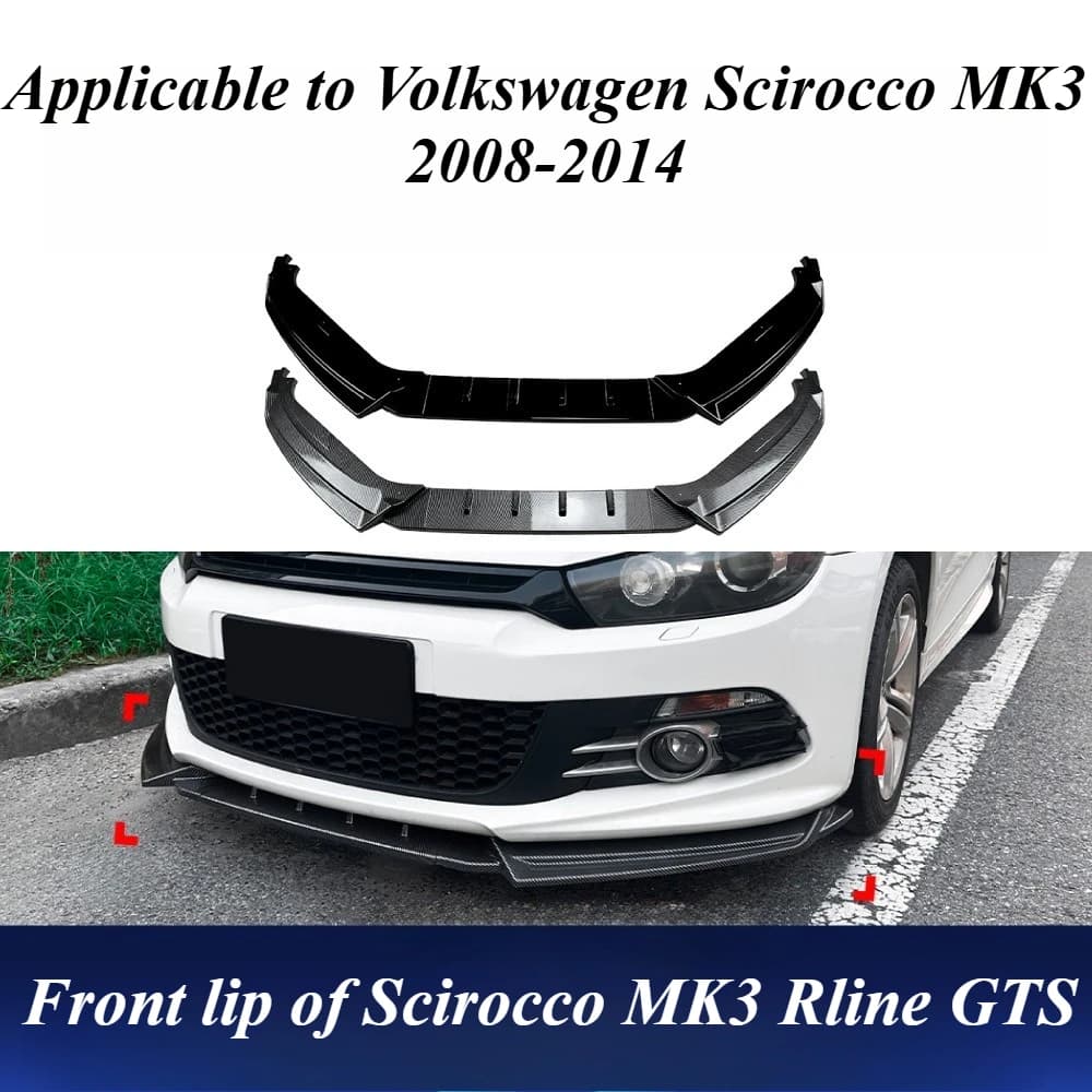 For Volkswagen Scirocco MK3 2008-2014 Front Bumper Lip Spoiler ABS Gloss Black Aggressive Style Exterior Styling Accessories Kit
