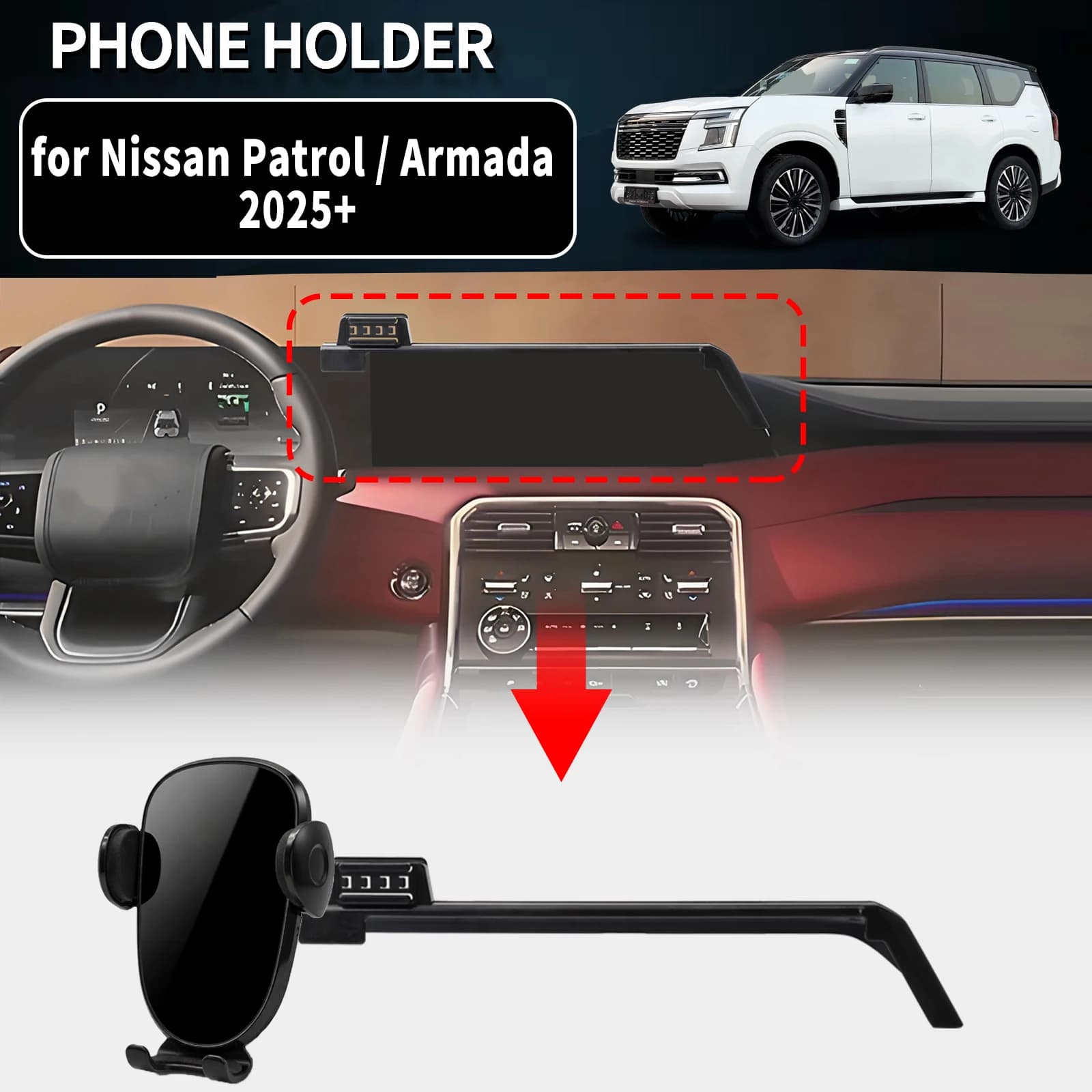 for Nissan Patrol / Armada Y63 2025 2026 2027 LHD Vehicle-Specific Phone Holder Mount Car GPS Stand Easy Fix Auto Accessories