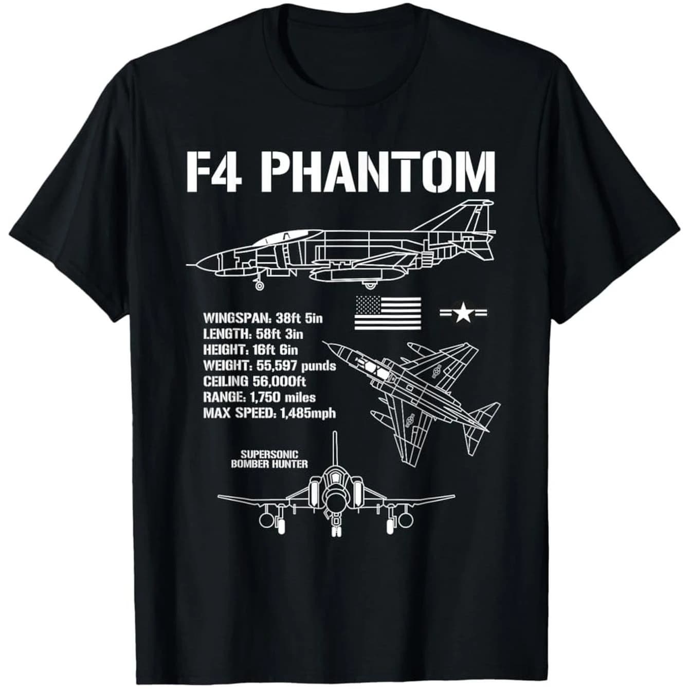 F-4 Phantom Fighter Jet Specs T-Shirt 100% Cotton O-Neck Short Sleeve Summer Casual Mens T-shirt Streetwear