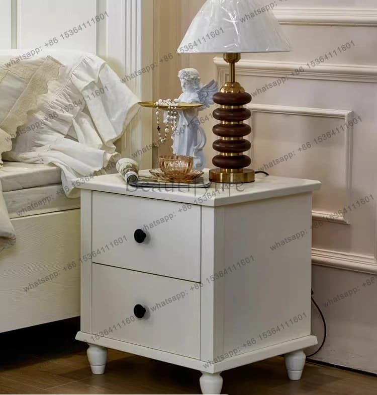 Modern simple American simple style bedside table made of solid wood logs with two drawers