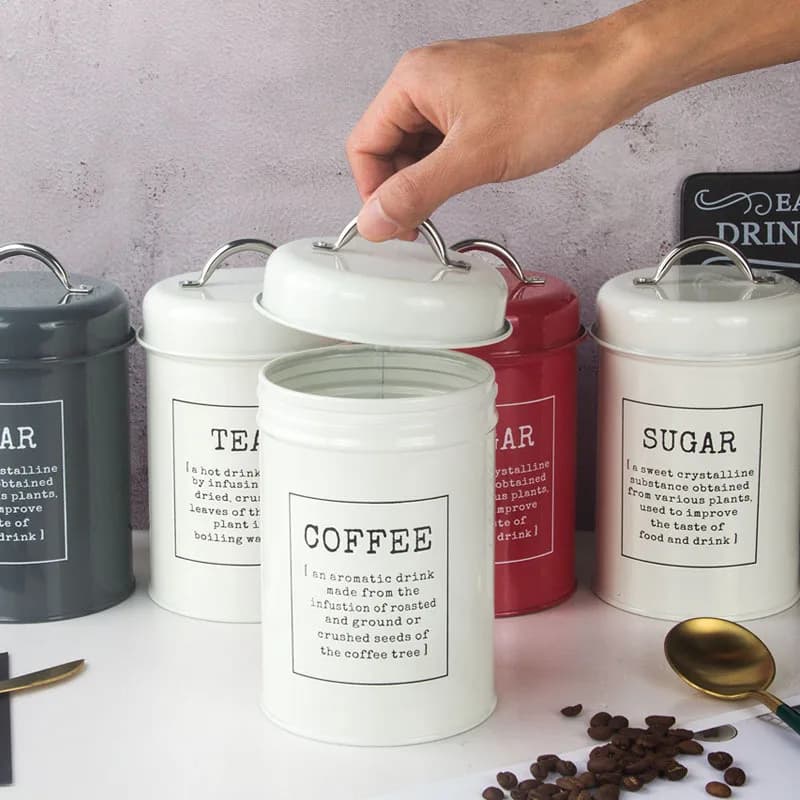3 Retro Metal Kitchen Storage Jars, Tea, Coffee, Sugar Food Storage Containers, Sealed Cookie Jars, Kitchen Supplies Per Set