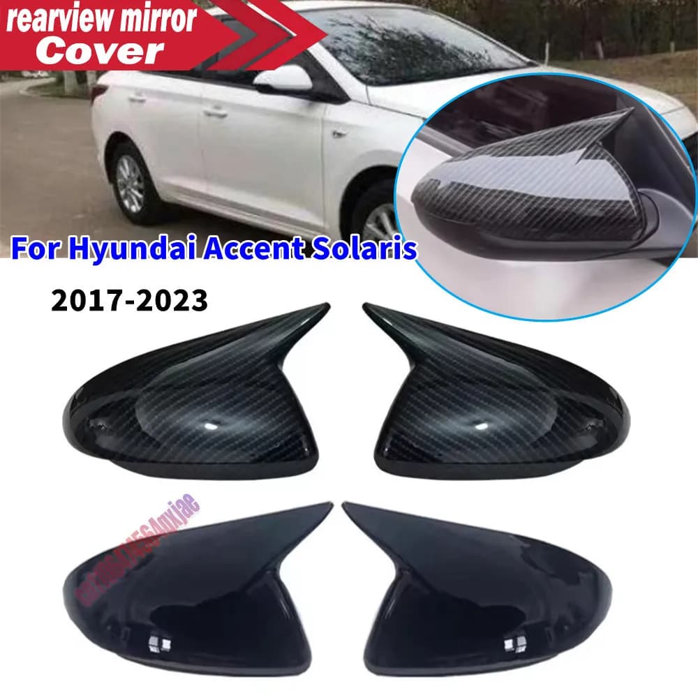 For Hyundai Accent Solaris 2017-2023 No Light ABS Car Rearview Side Mirror Cover Wing Cap Exterior Door Trim Adhesive Sticker