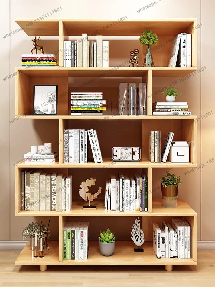 All solid wood bookshelf simple storage floor creative wall multi-layer storage rack simple